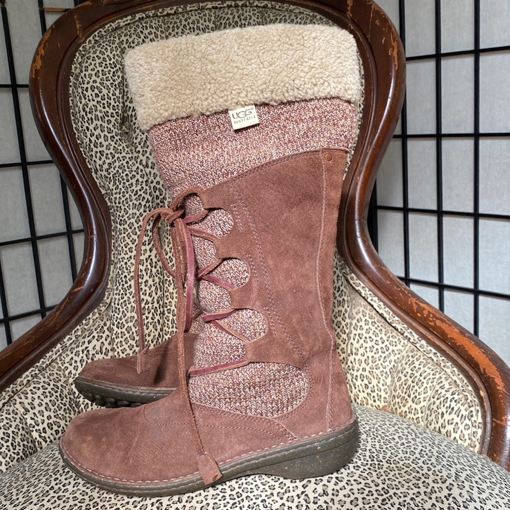 UGG Australia “Torrey”Tall Woven/Sheepskin Brown Sz 8